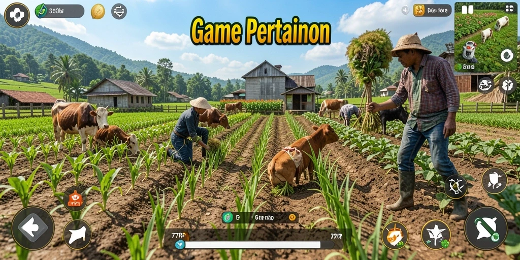 Tampilan gameplay menarik dengan aktivitas pertanian yang seru.