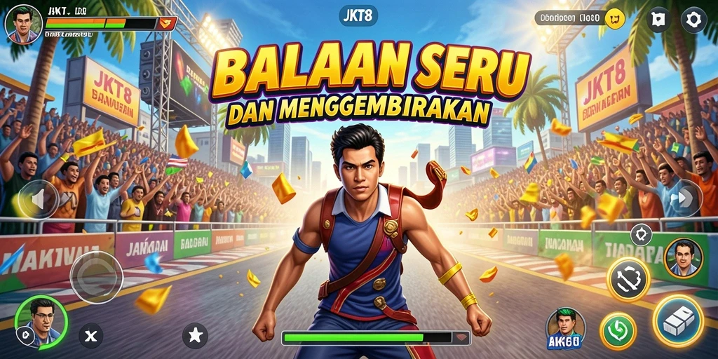 Tampilan gameplay saat balapan di JKT8 dengan berbagai mobil.
