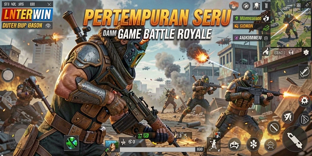Screenshot gameplay seru dari LNTERWIN dalam pertempuran Battle Royale.