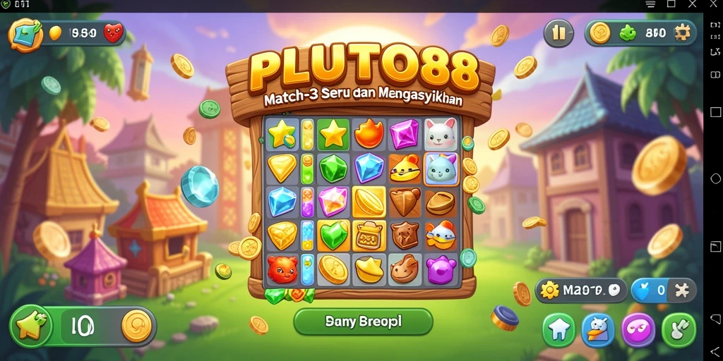 Tampilan gameplay <strong>PLUTO88</strong> dengan objek-objek yang mencolok.