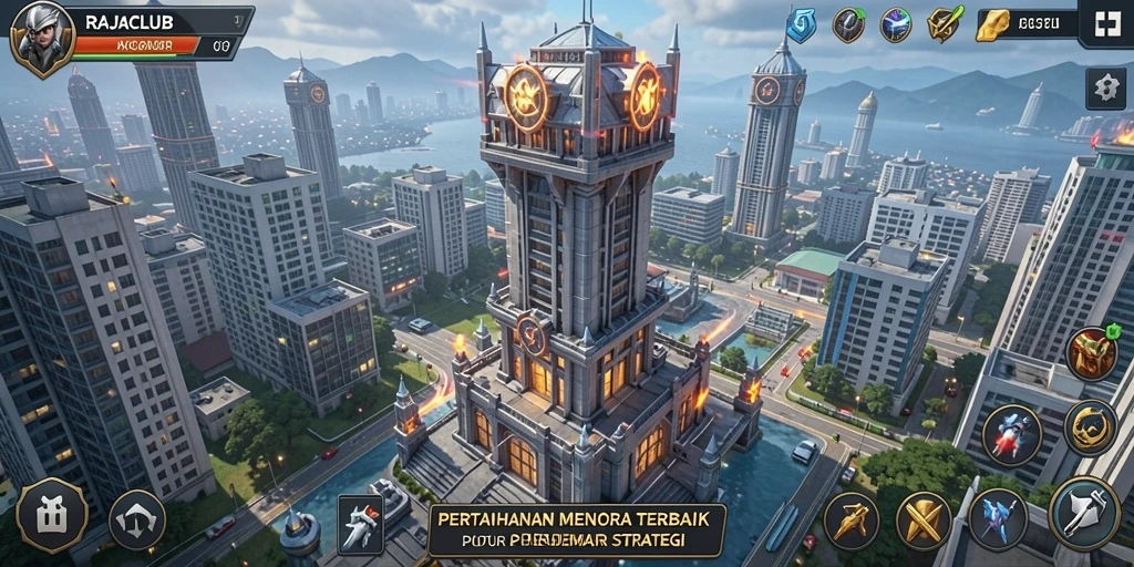 Tangkapan layar RAJACLUB menggambarkan aksi intens Tower Defense.