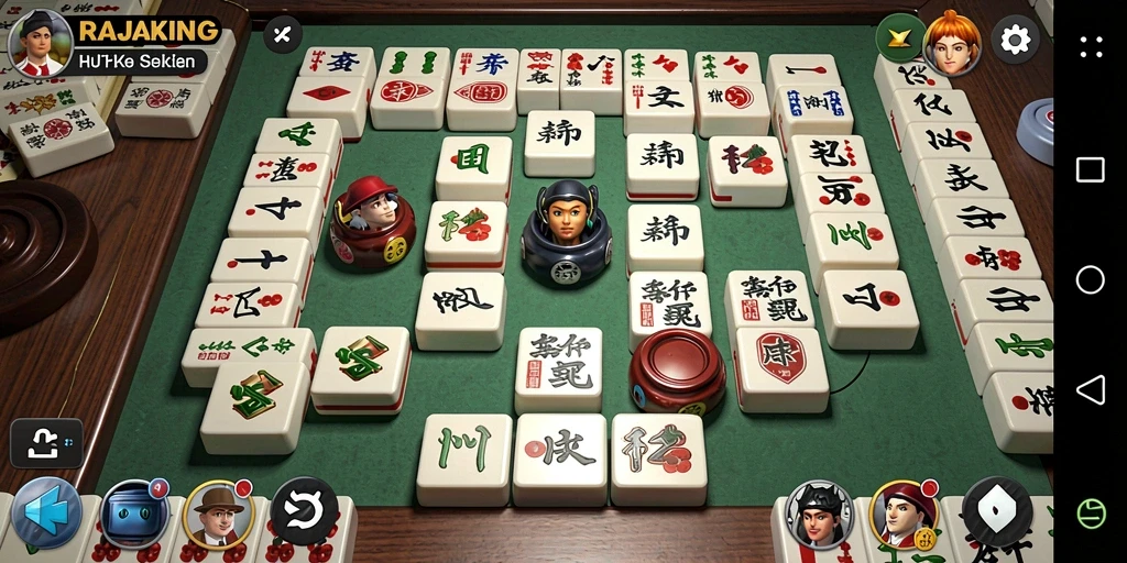 Tampilan menarik dari gameplay RAJAKING dalam Mahjong.
