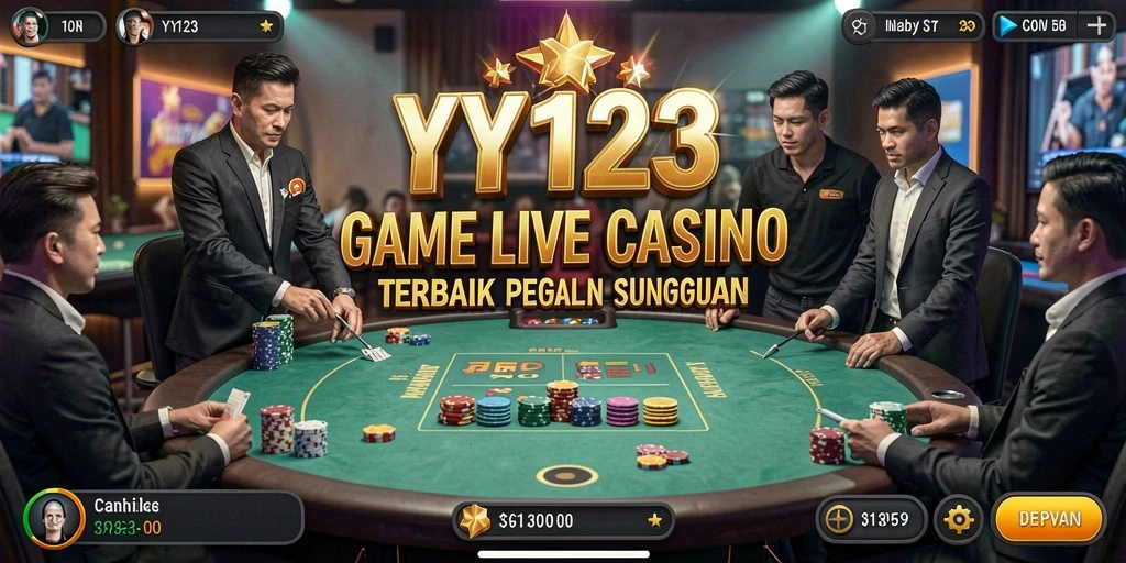 Screenshot gameplay YY123 menampilkan dealer langsung dan interaksi pemain.